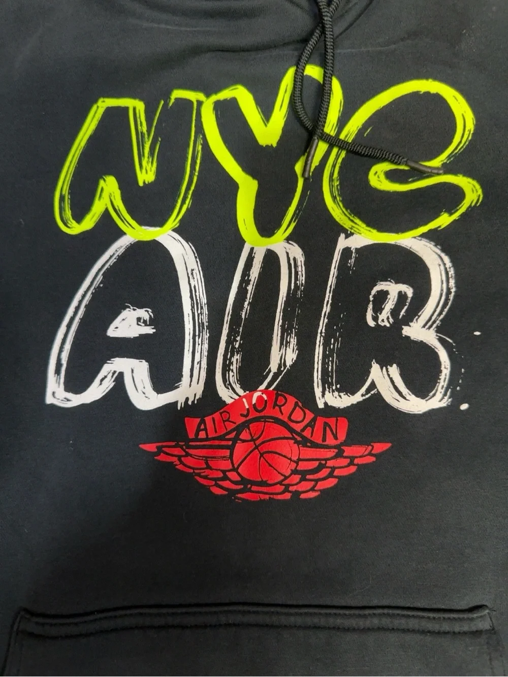 Jordan Black Hoodie with Neon Green, White & Red NYC AIR Graphic